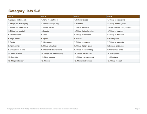 Preview of the first page of Lists 5–8 (PDF)