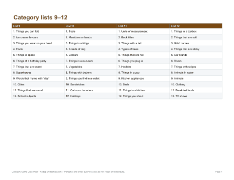 Preview of the first page of Lists 9–12 (PDF)